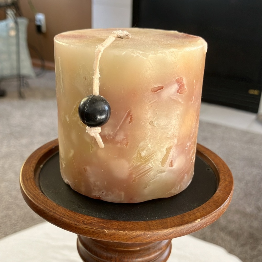 Wooden Pillar Candle Holder and candle 12”